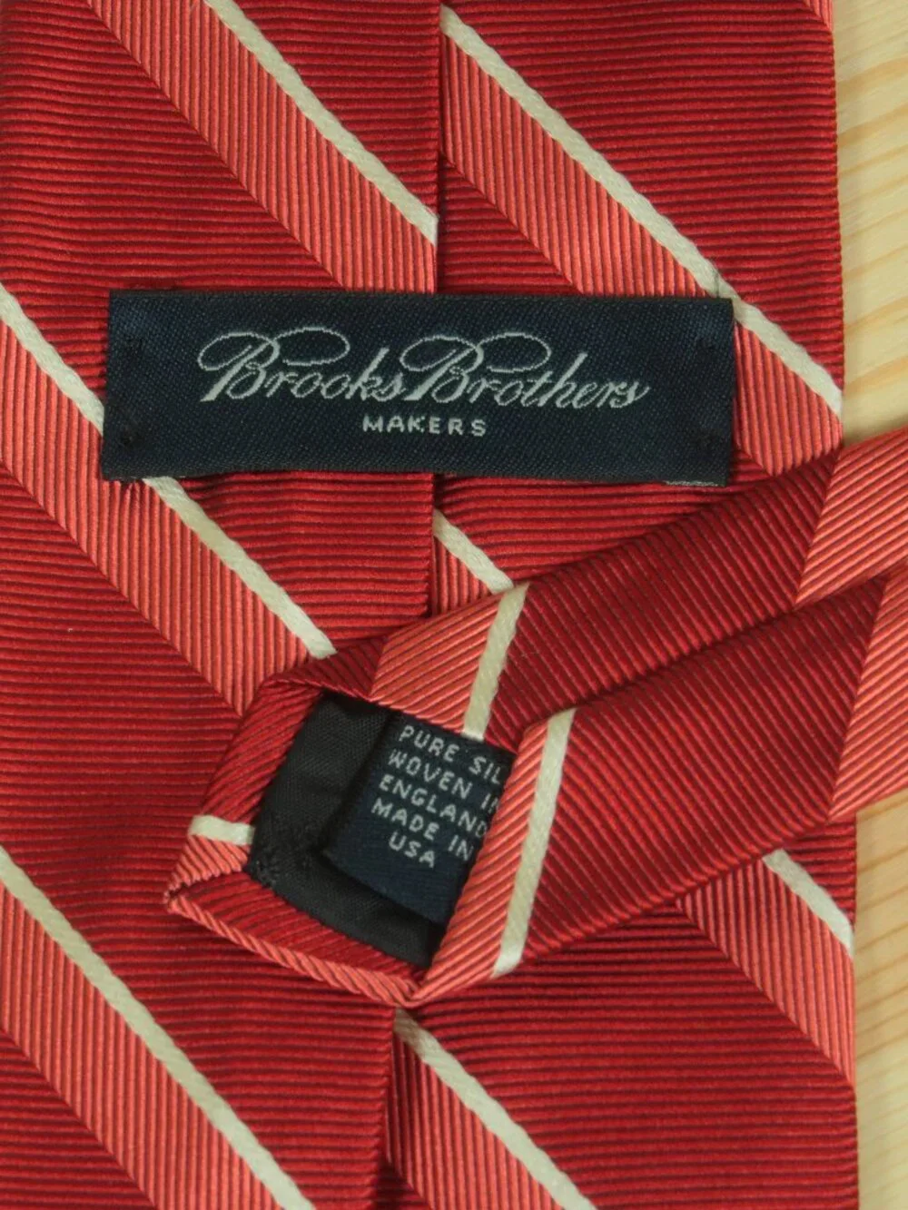 Brooks Brothers Repp Stripe Tie Mens Red Pink White Silk Grosgrain Woven